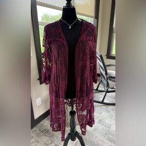 Lane Bryant Wine 3/4 Sleeve Lace Women's Duster
